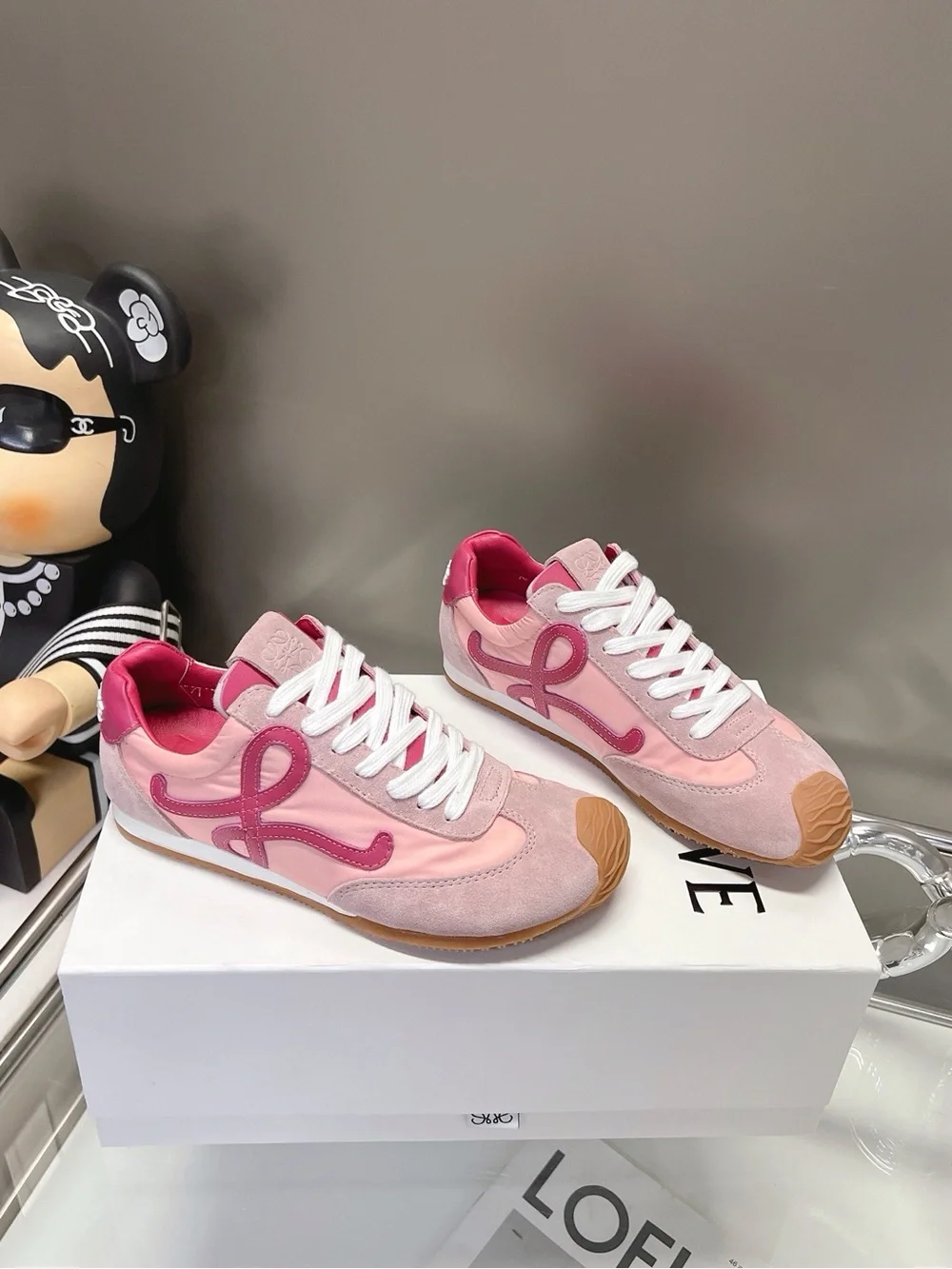 Loewe Pink Suede & Mesh Women's Sneakers
